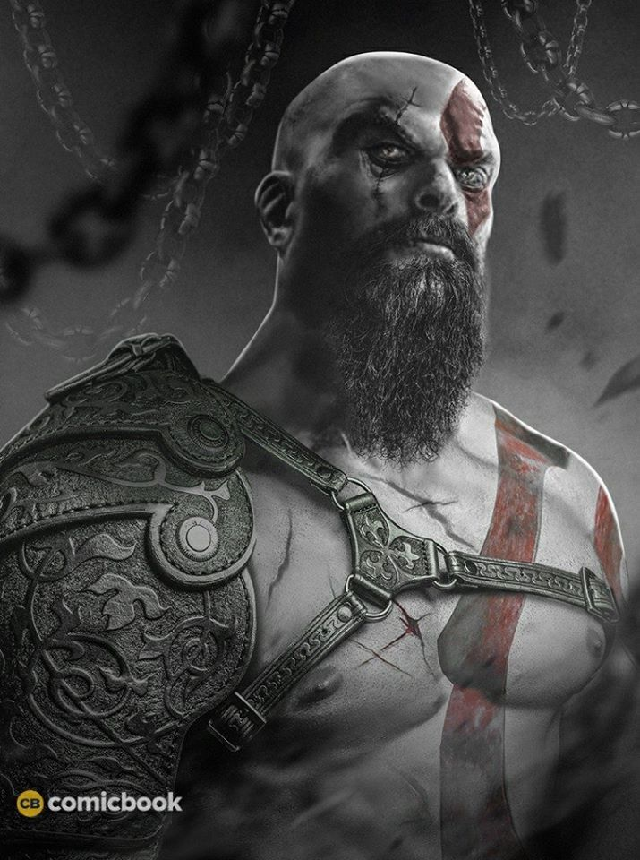 Jason Momoa como Kratos (vía BossLogic)