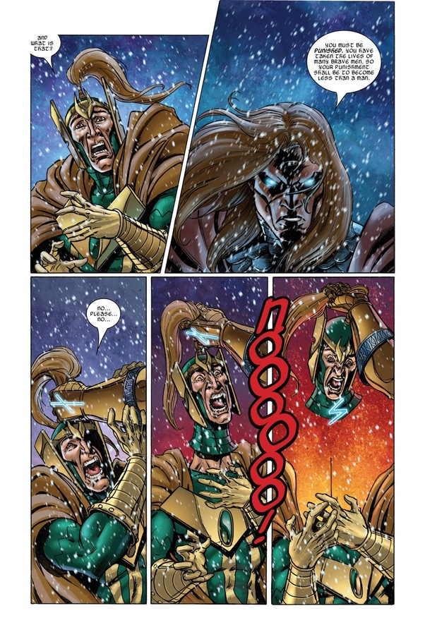 Thor le arranca la cabeza a Loki en Avengers Disassembled: Thor