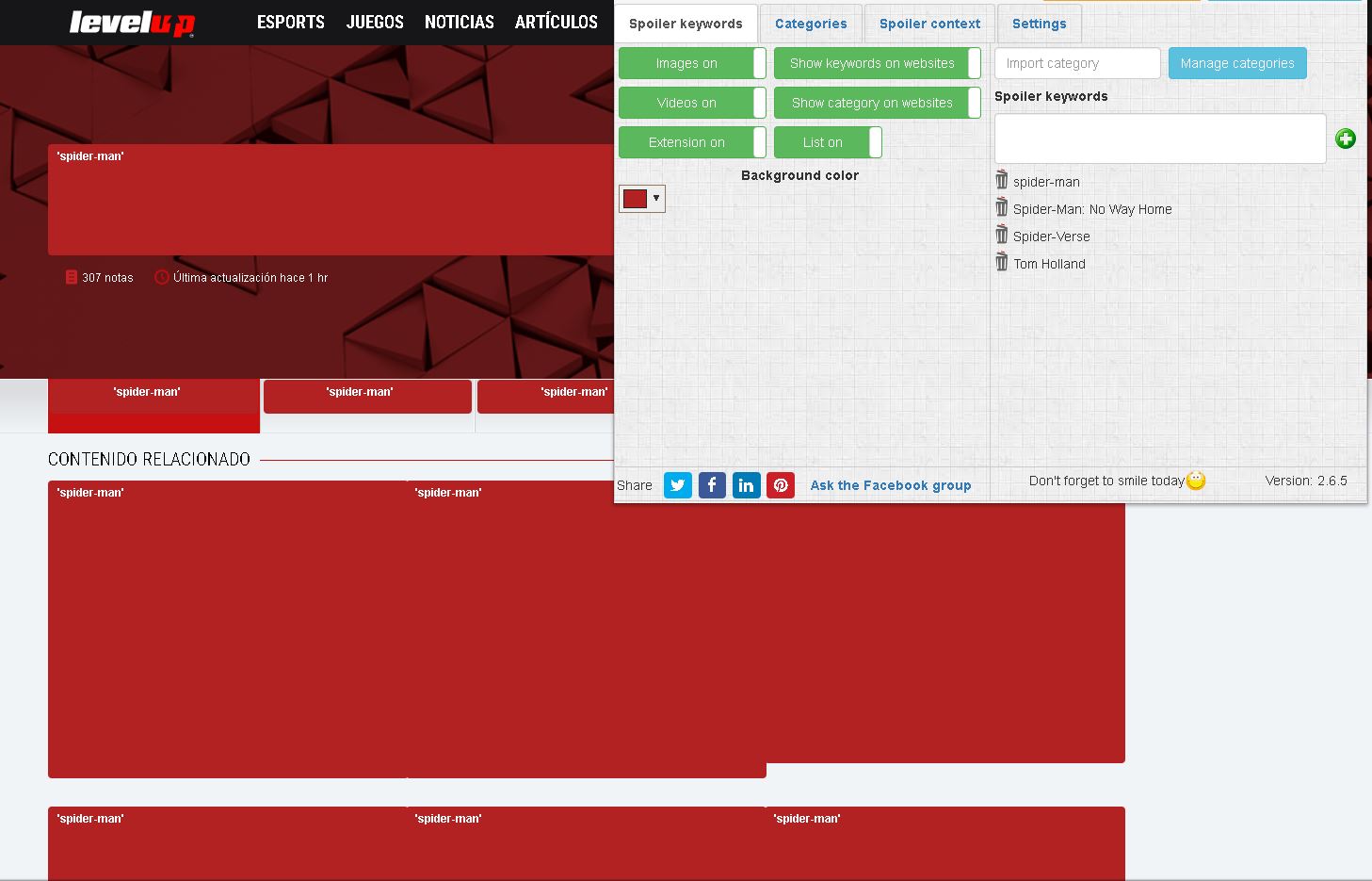Spoiler Protection 2.0 bloqueará todas las palabras claves que seleccionaste