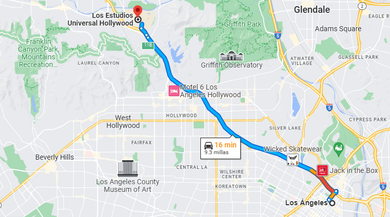 Este es el trayecto si vas en auto