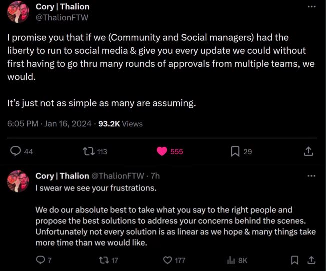 Cory Taylor de WB. Games abordó la falta de comunicación