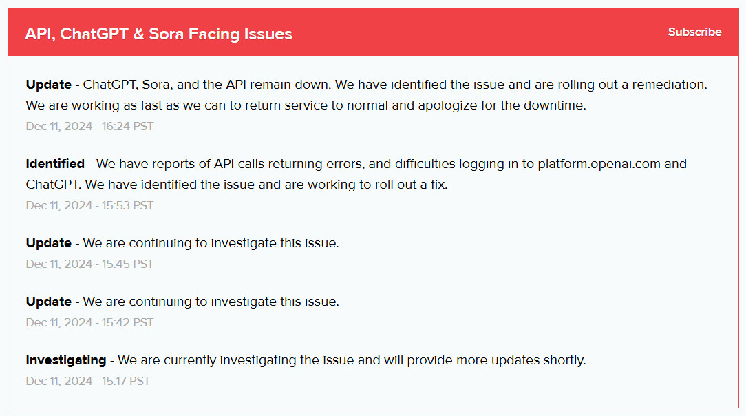 ChatGPT y Sora dejaron de funcionar por culpa de interrupciones, OpenAI ya prepara una solución (imagen: OpenAI)
