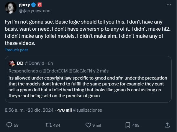 Garry Newman no planea emitir una demanda